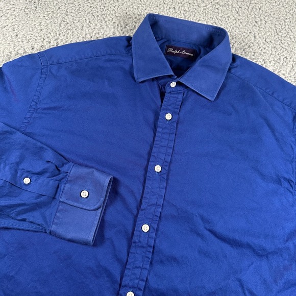Ralph Lauren Purple Label Shirt Mens XL Blue Solid Made In Italy Button Down - Picture 1 of 15